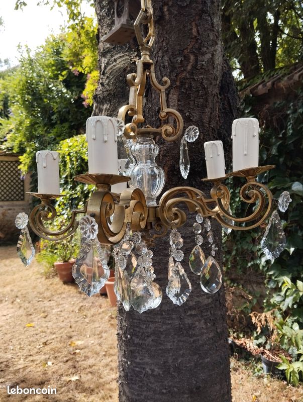 Lustre Ancien 5 Branches à Pampilles (image 1)