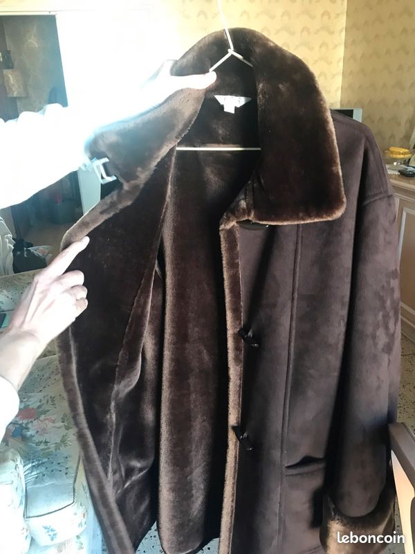 Manteau marron daim doublé fourrure femme (image 2)