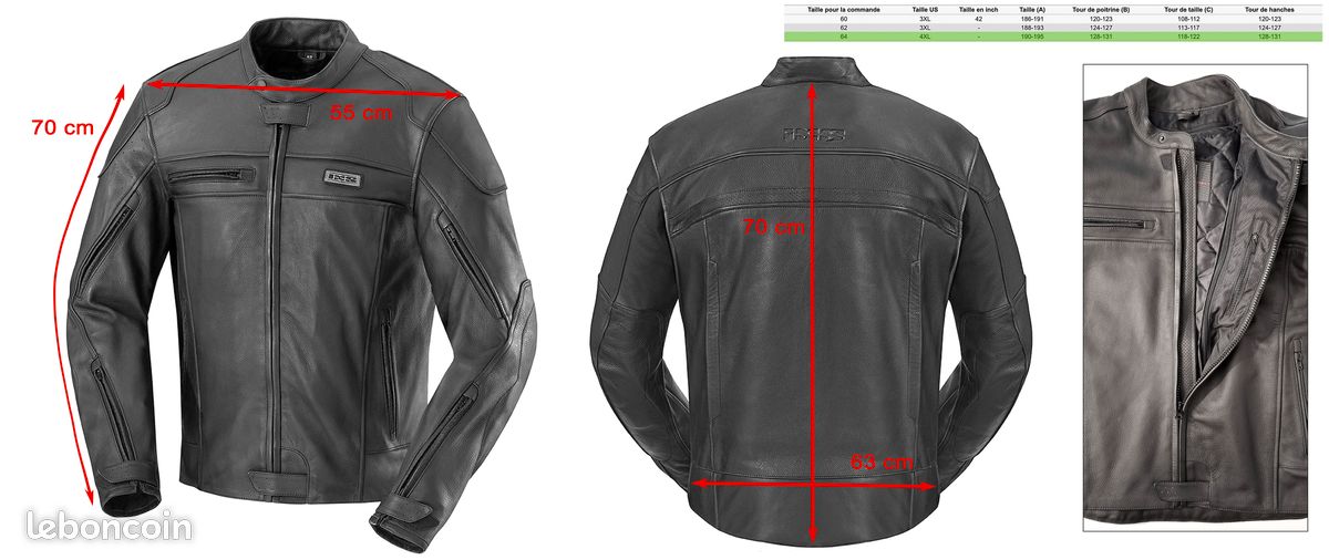 Blouson cuir moto IXS. T64. Neuf, jamais porté (image 1)