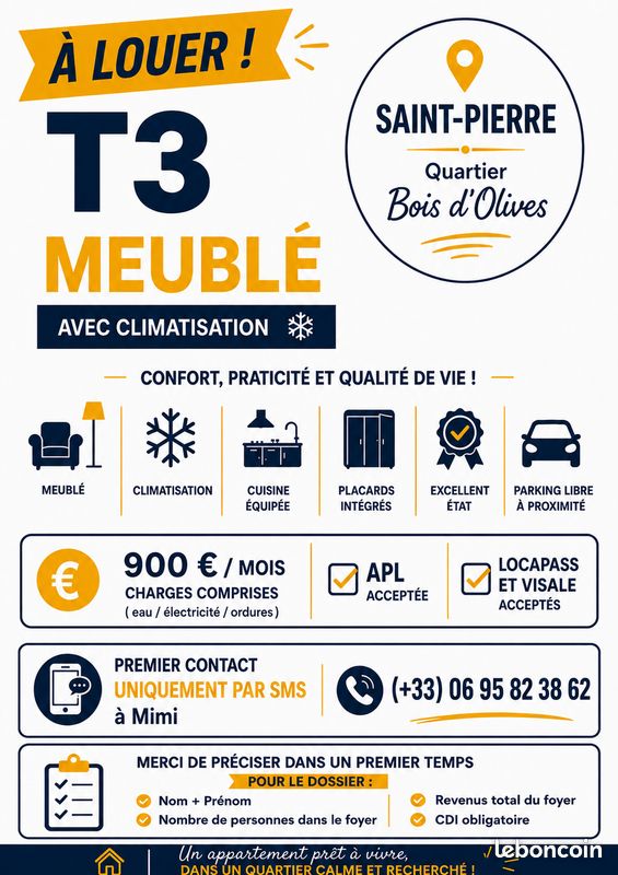 Appartement 3 pièces 50 m² · à Saint-Pierre · 50 m² · 900 €