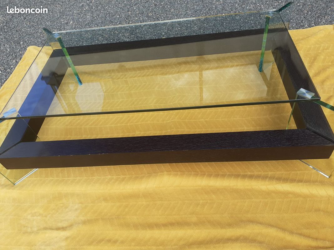 Table basse verre / bois 130x0.80x0.32 (image 1)