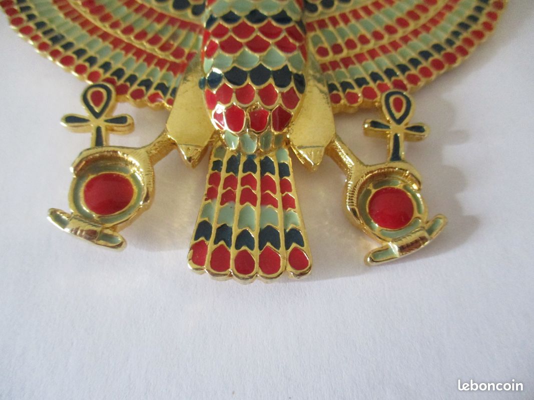 Collier Art Déco Style égyptien En Plaqué Or Avec Opalines - Longueur 40cm, Poids 108g, Fermoir Languette