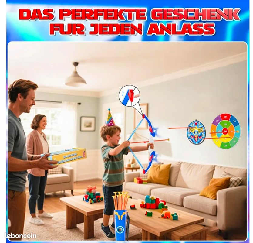 Lot Arc Et Flèches Pour Enfants – 52 Cm – Tir à L'arc Recourbé – Cadeau – Neuf