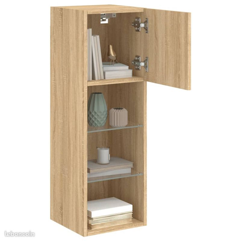Meuble suspendu lumières LED chêne sonoma 30,5x30x90 cm (image 3)