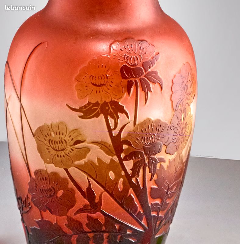 Vase En Verre Style Gallé "fleur De Cerisier" - Réplique Rétro - Décoration Maison - Neuf