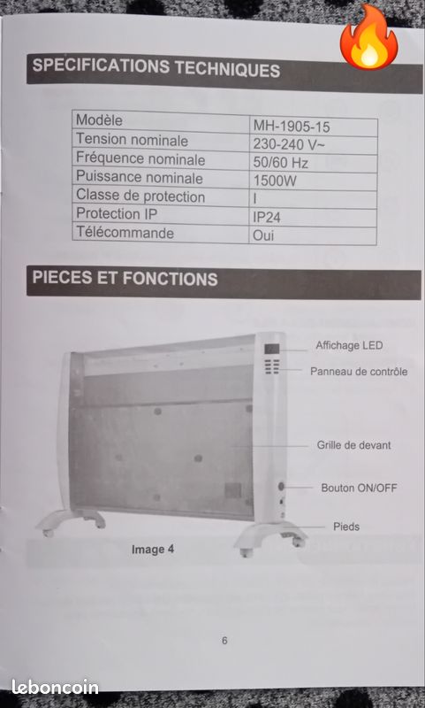 Chauffage électrique mobile 1500w - IP24 (image 8)