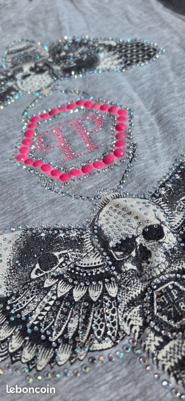Tee-shirt Philippe Plein Tête De Mort Strass Argenté - Taille M - Noir - Occasion Très Bon état