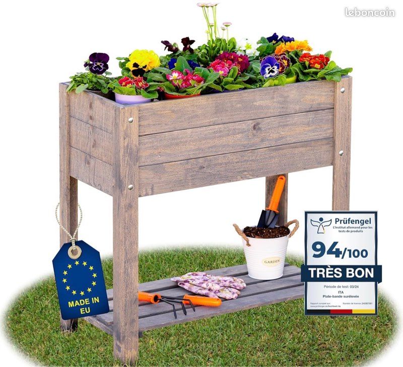 Carré de potager surélevé en bois - Jardinière avec plateau sur pied (image 1)