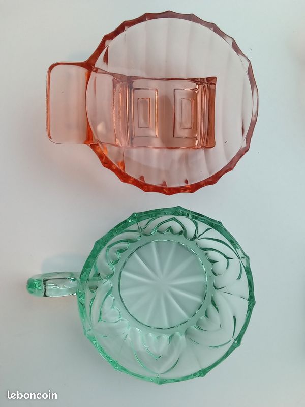 Set de 4 coupelles forme poisson en verre coloré vert des années 70
