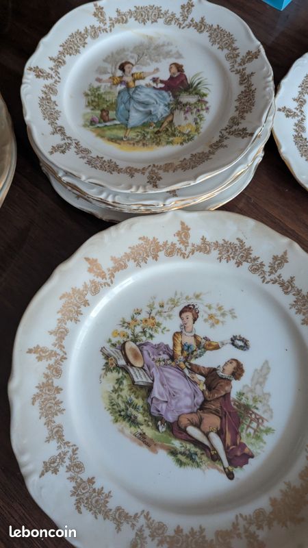 Lot De 6 Assiettes Creuses Anciennes - Style Art Déco Campagne - Années 1920-1949 - Occasion