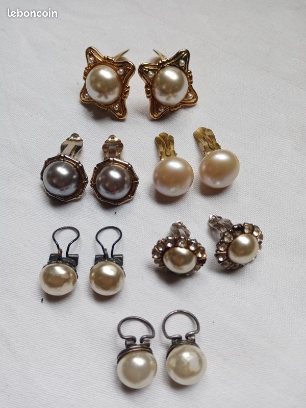 Boucles d'oreilles clip vintage avec perles et strass - Canada