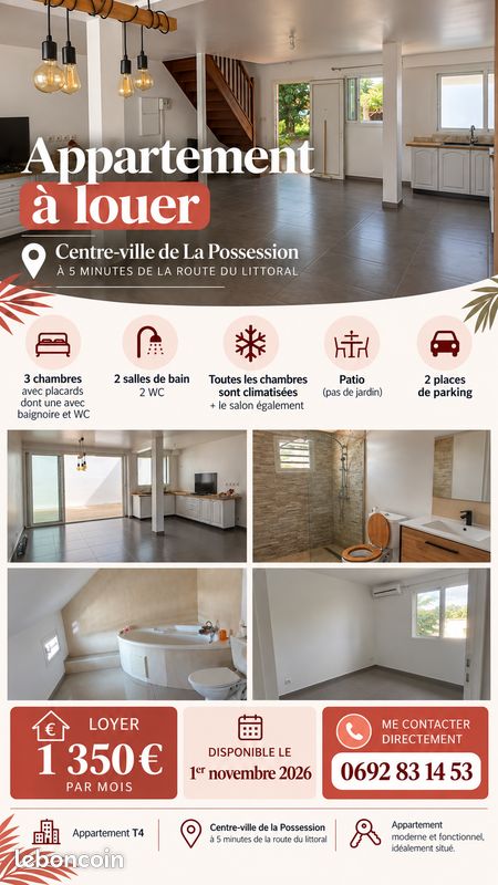 Appartement 4 pièces 79 m² · à La Possession · 79 m² · 1 350 €/mois