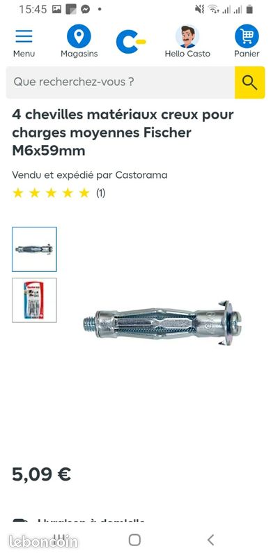 4 chevilles matériaux creux pour charges moyennes Fischer M6x59mm (image 2)
