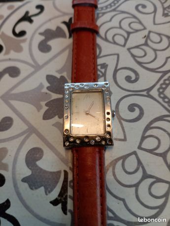 SHARPHY Montre femme rectangle quartz bracelet en cuir étanche