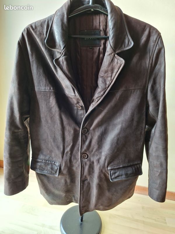 Veste Homme En Cuir Daim Marron Phase Two - Taille L, Occasion En Parfait état, Style Moto