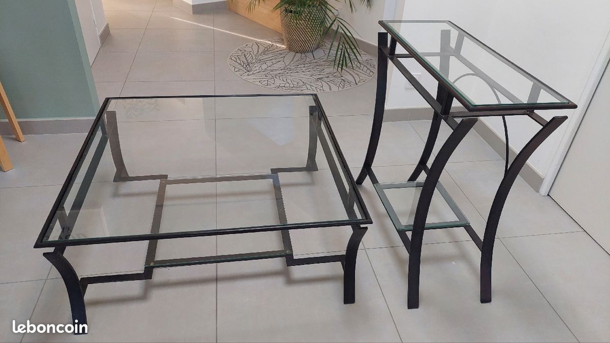 Ensemble fer forgé console + table salon (image 1)