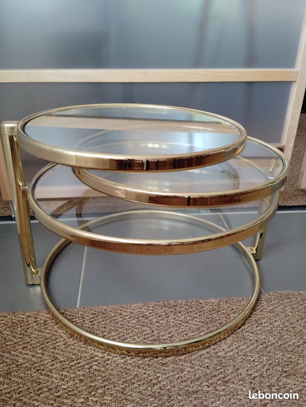 Table Basse Pivotante en Laiton & verre dans le style de Milo Baughman, 1970s (image 2)