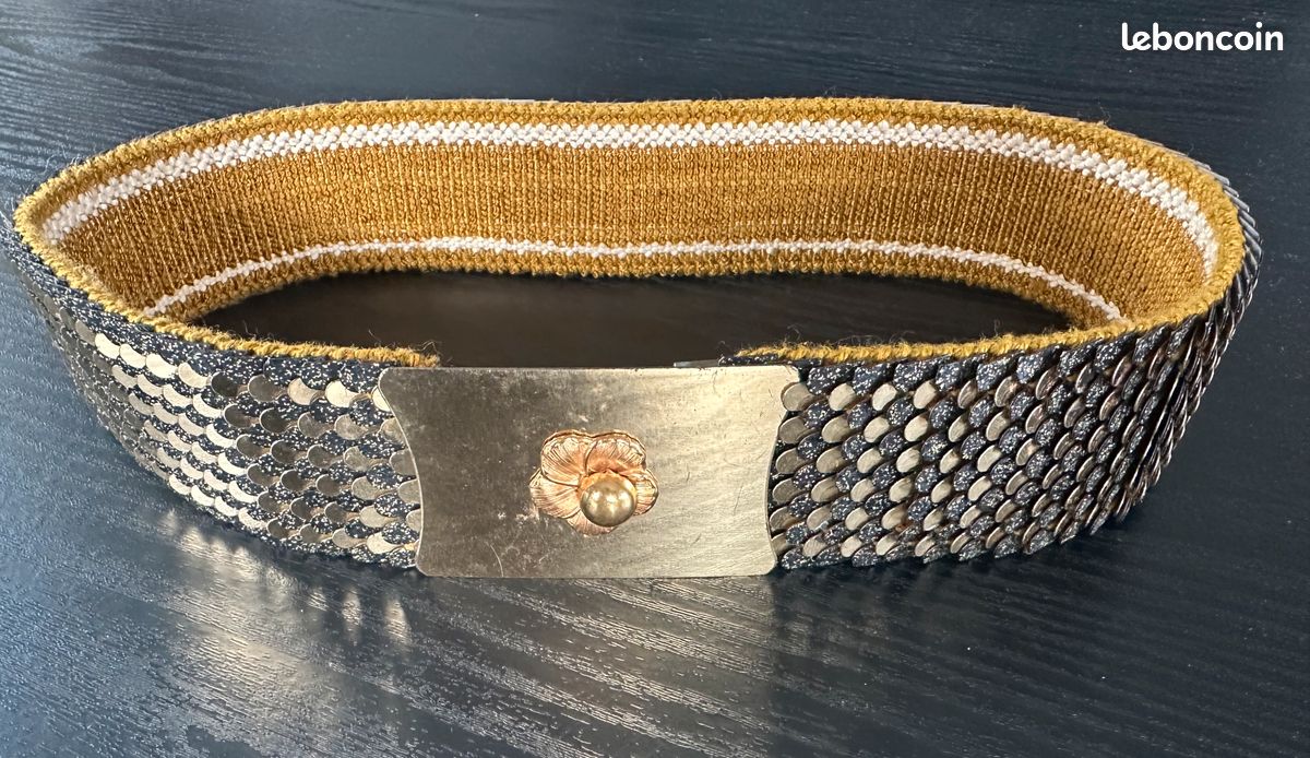 Ceinture Vintage Années 80 ACCESSOCRAFT Or Métal Extensible - Taille XS, Extra Petite