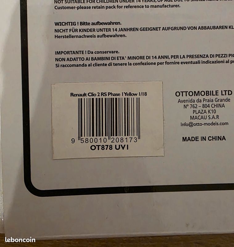 Renault Clio 2 RS Phase 1 Sunflower Yellow 1:18 OT878 OTTO MOBILE