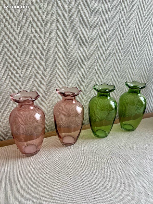 4 mini vases soliflores verts/roses (image 1)