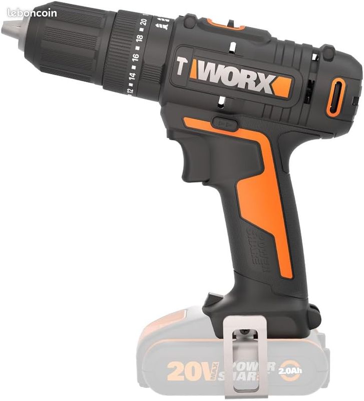WORX - Perceuse-visseuse à percussion sans fil 20V - 50Nm - ⌀13mm - WX370.9 (Livrée sans batterie ni chargeur, avec double embout) (image 1)