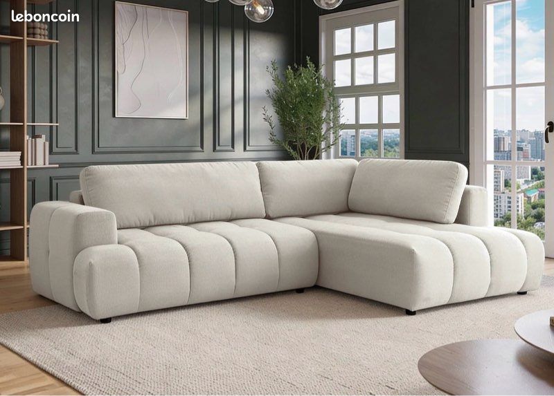Canapé D'angle Convertible Bleu - Bobo Chic - Tissu - Très Bon état (presque Neuf)
