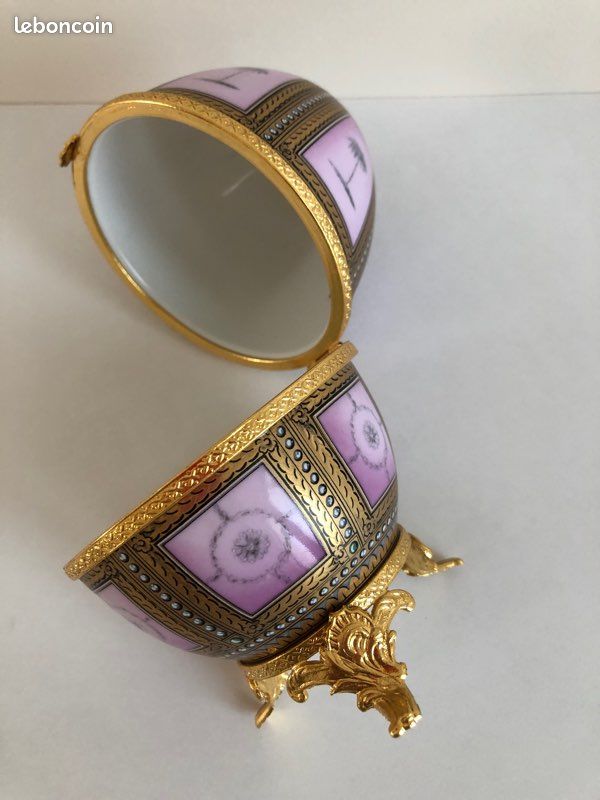 Boîte à Bijoux Oeuf Fabergé Imperial - Bleu Et Or - Style Antique