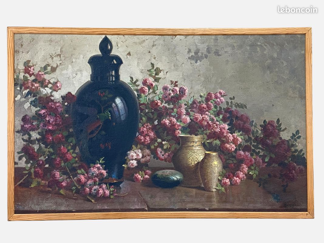Tableau ancien fleurs d'occasion - Décoration