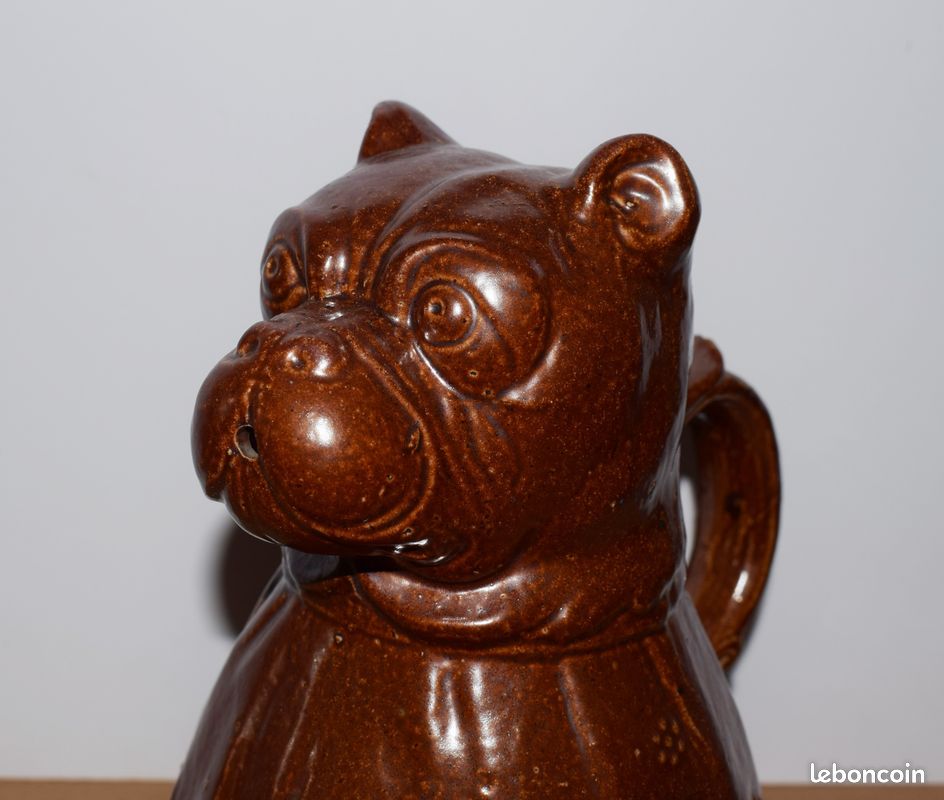 Ancien pichet en grés de Beauvais a tête de chien Bulldog - grés 19e siècle (image 5)