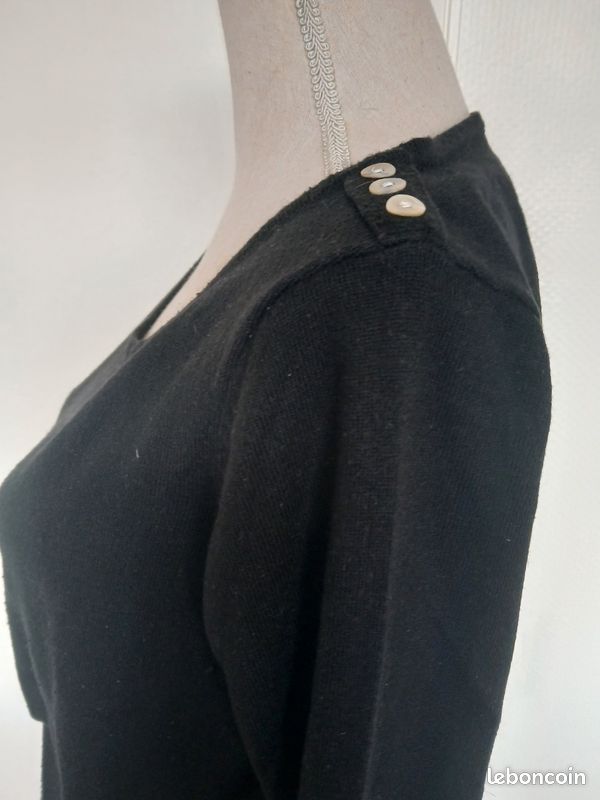 Pull Noir En Laine Nina Kalio - Taille 2 (38/40) - Col V - Occasion Très Bon état - Pour Femme