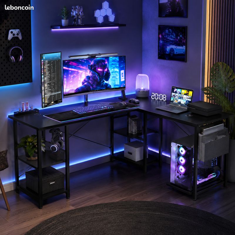 Bureau avec hub électrique intégré golottes câbles USB Type-C rangement (image 1)
