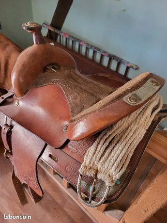 Ancien/vintage cuir épais épais rodéo western franges concha chaps