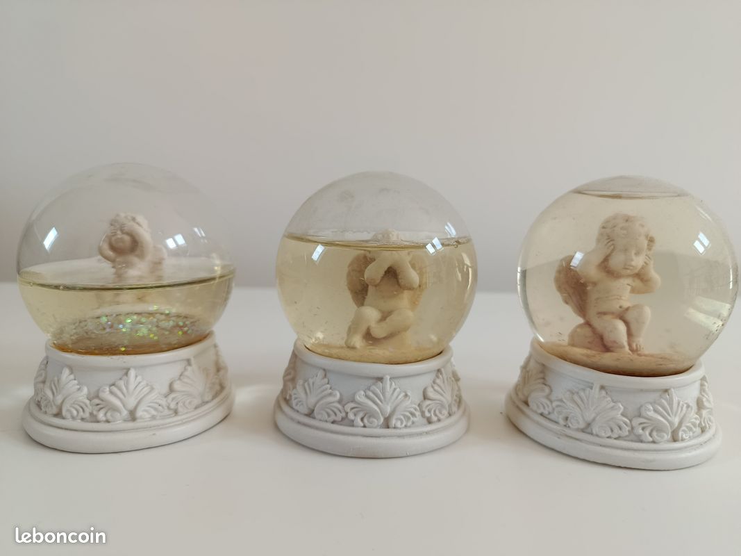 Lot De 3 Boules à Neige Vintage - Petits Anges Dorés - Déco Noël