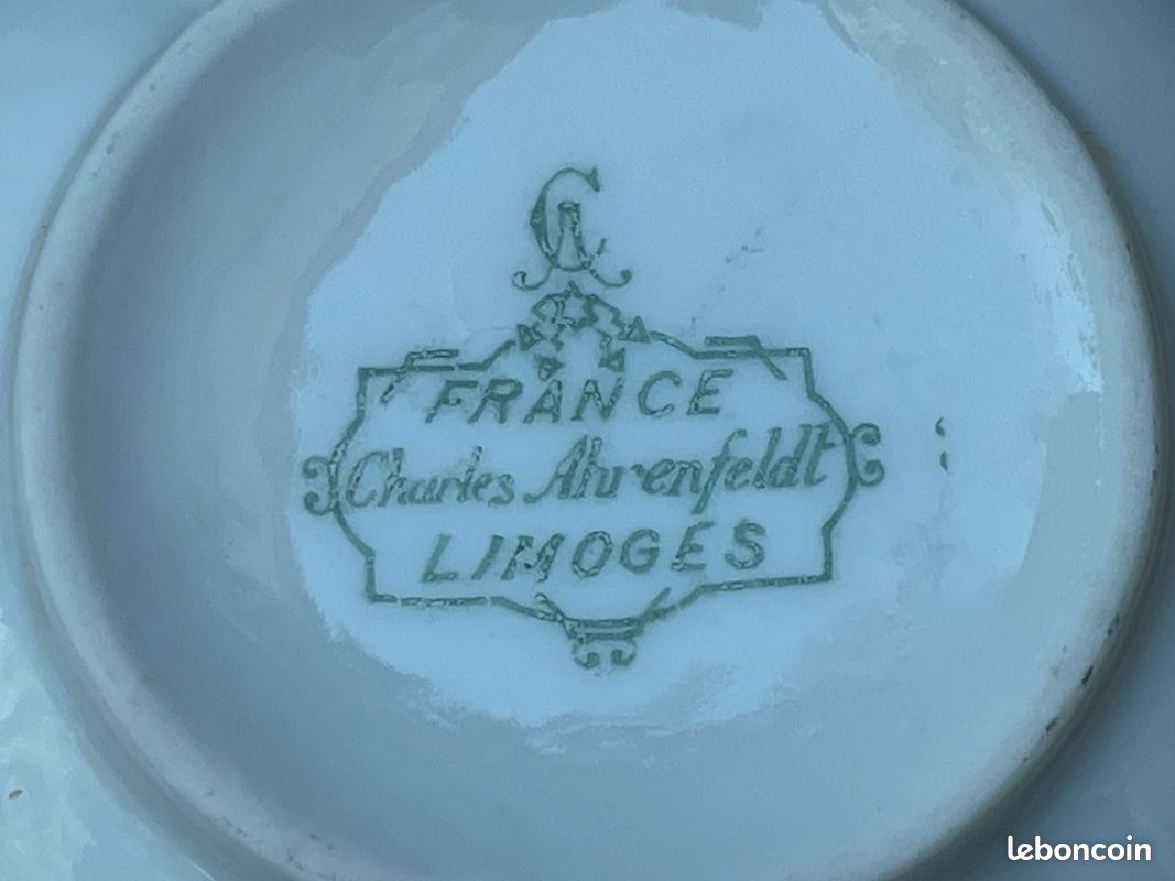 Ancien SERVICE à THE ou CAFE Art Déco Porcelaine Limoges Charles Ahrenfeldt Vert d’eau et Or (image 3)