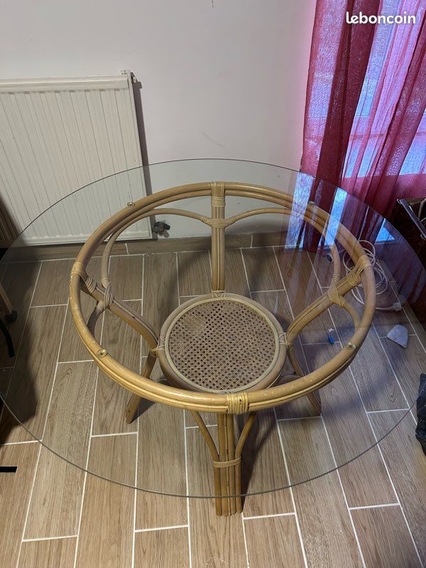 Table verre, rotin (image 3)