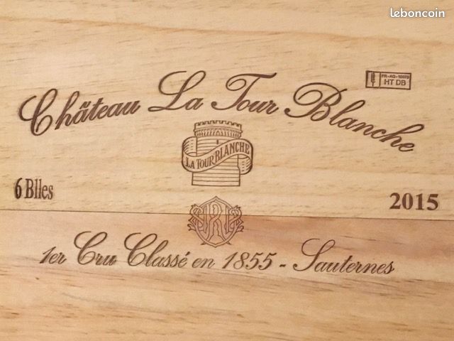 Couvercle de caisse de vin en bois 50 x 32 cm Château la Tour Blanche 2015 (image 3)