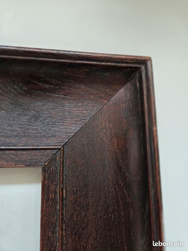Cadre ancien en bois foncé gradin large bandeau pente tableau miroir encadrement (image 3)