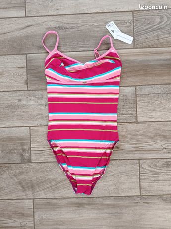 Maillot De Bain Banana Moon Taille 42 - Bikini Bleu Marine Et Rose - Occasion Très Bon état - Style Marin