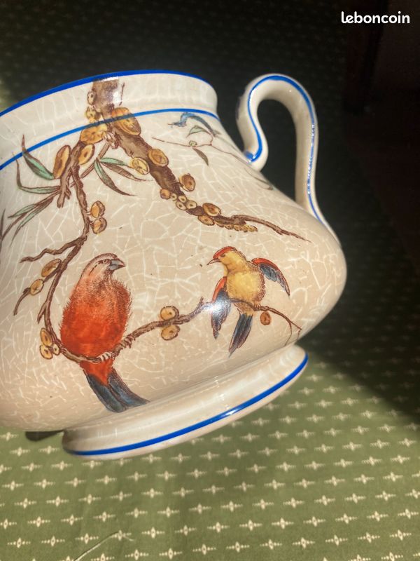 Ancien sucrier Service Nella Vieillard oiseau polychrome fleurs, pot ravissant (image 13)