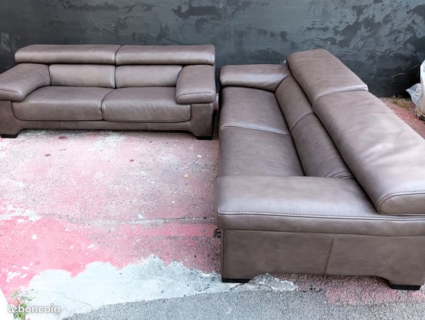 Canapé 3 Places Roche Bobois En Cuir Rouge - État Neuf