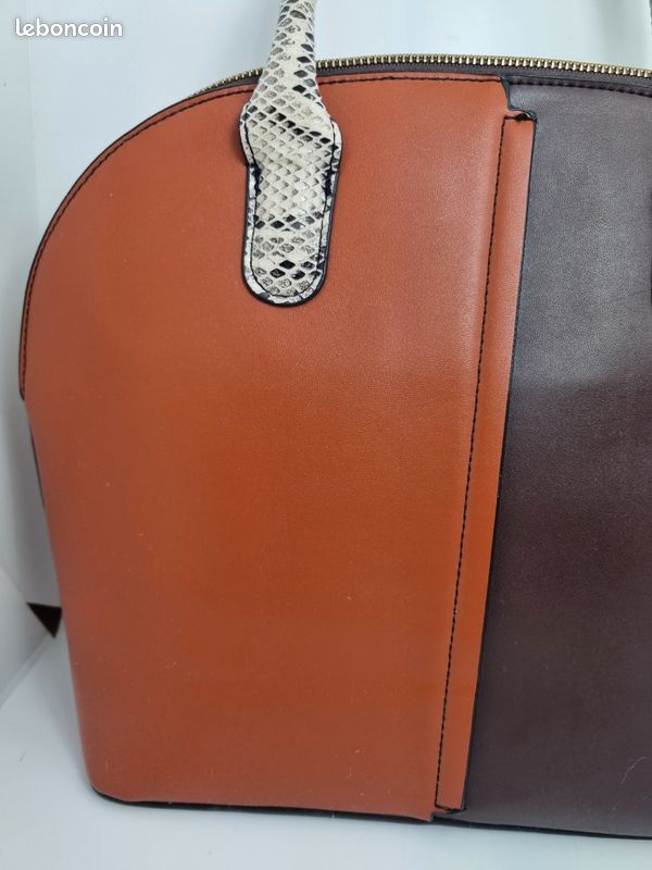Sac à main M&S Collection marron cognac anses effet serpent (image 3)