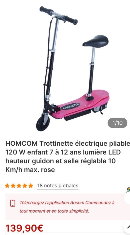 HOMCOM Trottinette électrique pliable 250 W pour adulte enfant 14
