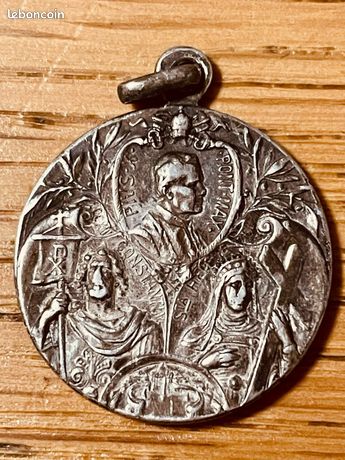 Pendentif Médaillon Religieux Aluminium - Pie X, Jubilé 1908, Vintage, Occasion, Unisexe