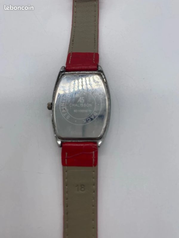 Montre femme Chalisson quartz cadran rectangulaire bracelet rouge effet croco Ai3 (image 5)