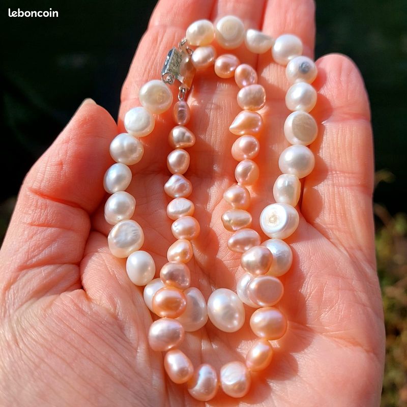 Bracelet Perles Naturelles D'eau Douce - Blanc Rond - Avec Breloque Originale - Japon