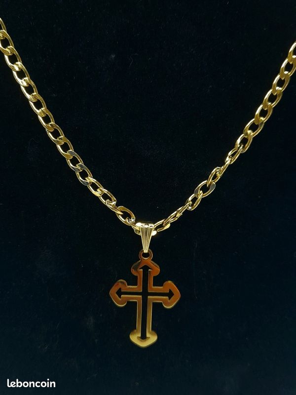Collier croix doré acier inoxydable (image 2)