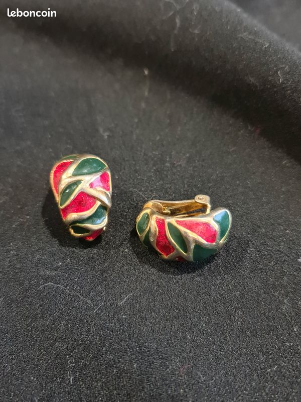 Lot De 3 Paires De Boucles D'oreilles Clips Vintage émaillées - Doré - Occasion