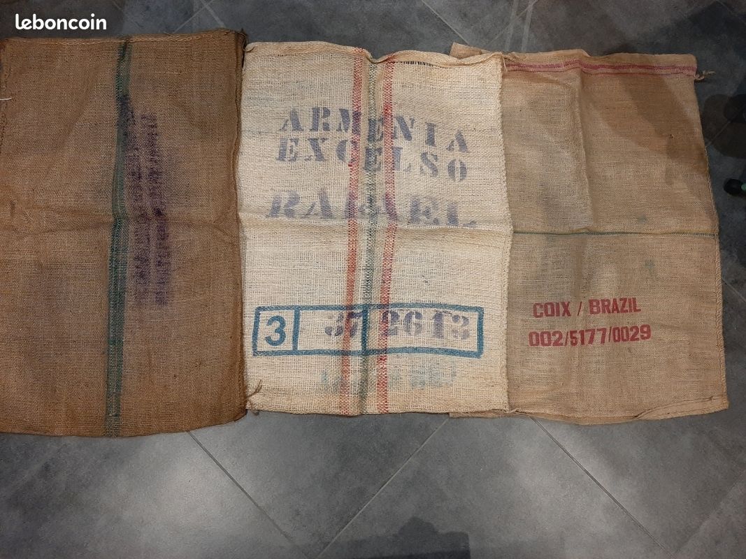 Sac en toile de jute d'époque avec logo de fabricant de café (image 3)