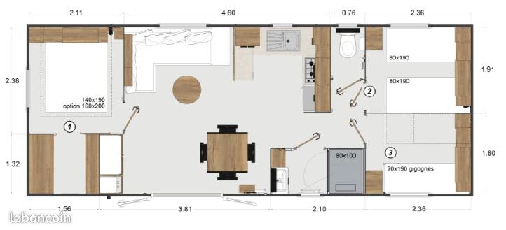 Mobil-home – 3 chambres / 1 SDB - Bora Bora 2026 – Landes - Capbreton (image 4)