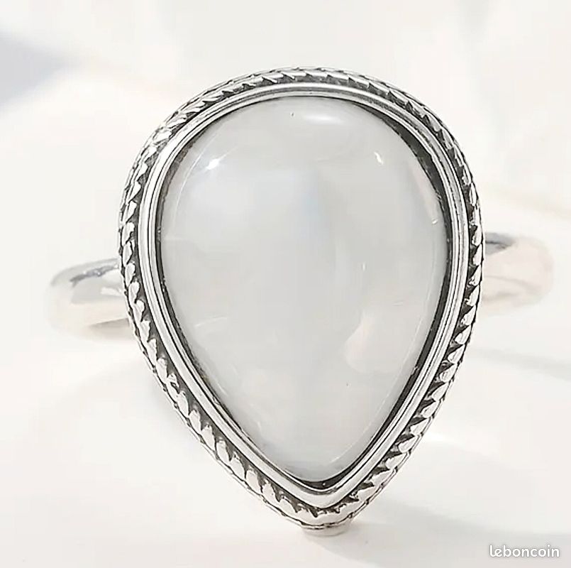 Bague motif fait main en argent sterling 925 pierre précieuse ovale à facette